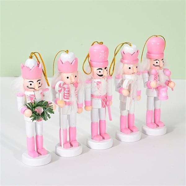  Người gỗ decor Giáng Sinh tone hồng 12cm (set 5) 