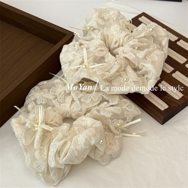  Scrunchies hoa thêu đính ngọc nơ 