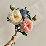  Hoa mẫu đơn giả cành 1 bông + 1 nụ 