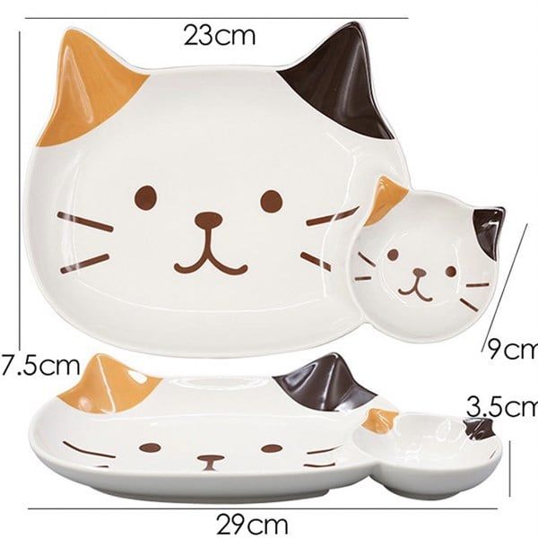  Đĩa sứ khay chấm Fuku Nyanko 28cm 