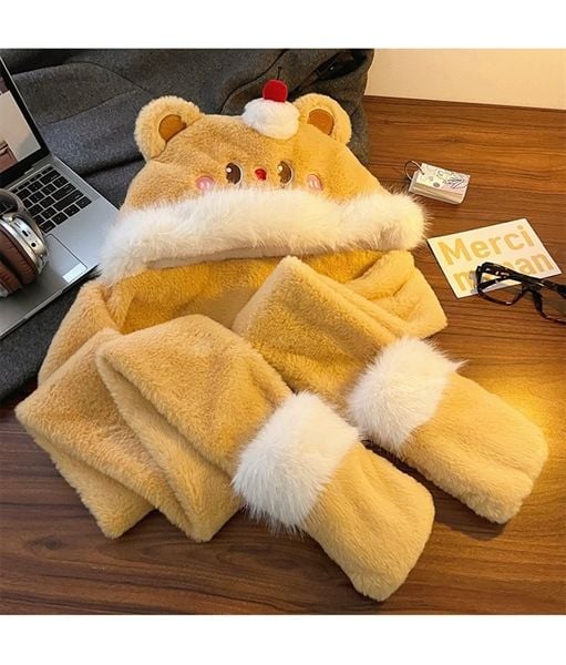  Mũ bông kiêm khăn quàng bịt tay Butter Bear 