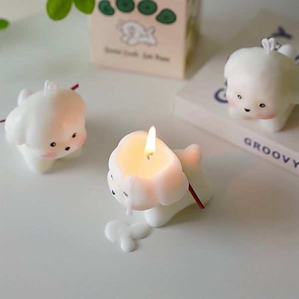  Nến thơm Giáng Sinh cún trắng 6,3cm 