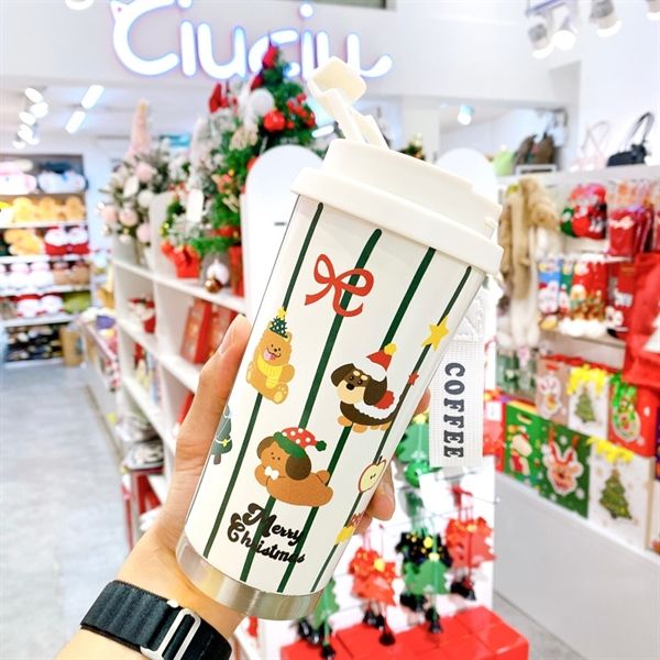  Cốc giữ nhiệt Giáng Sinh cún 500ml 
