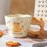  Cốc quai mèo viền sóng 350ml 