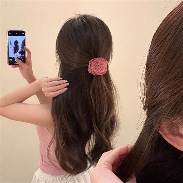  Kẹp càng cua tóc hoa hồng mix voan 