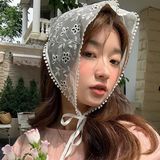  Khăn turban tam giác voan thêu hoa 