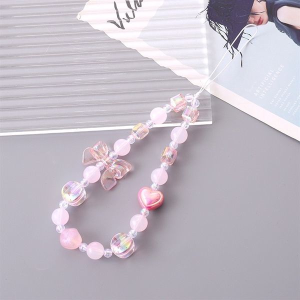  Dây charm đeo điện thoại nơ trái tim hồng 