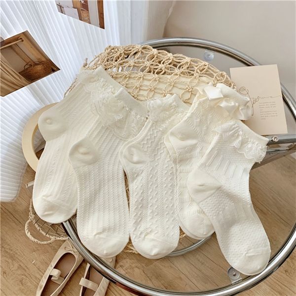  Tất YingBai gân trắng cổ gập ren 
