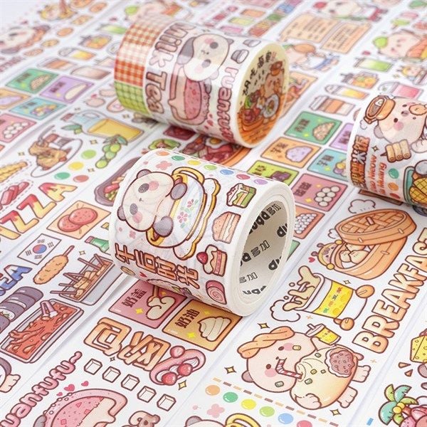  Set Washi tape gấu đồ ăn + kẻ caro 