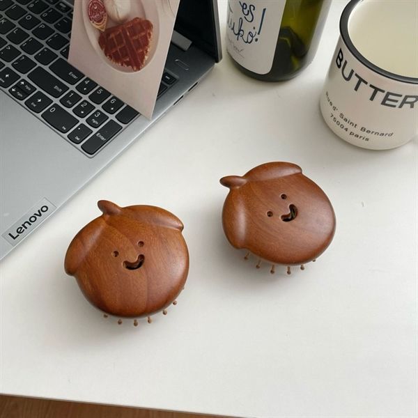  Lược gỗ massage hạt dẻ emoji 8cm 