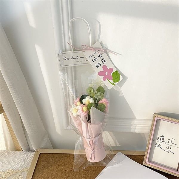  Bó hoa len cốc giấy 5 bông + túi + đèn 