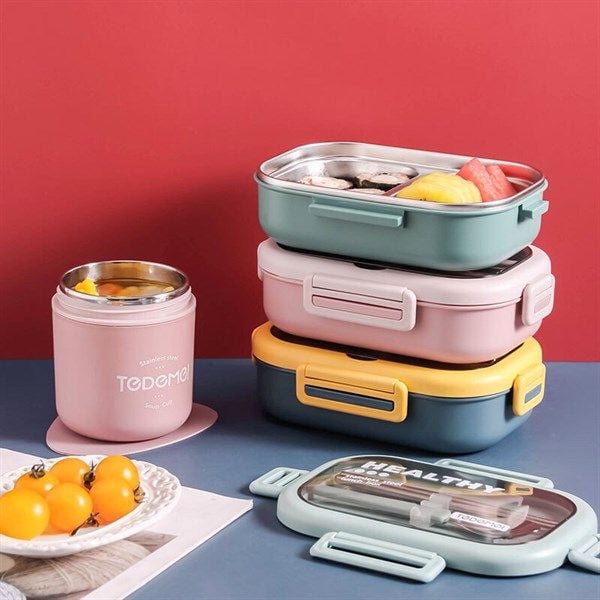  Hộp cơm 1 tầng thìa đũa inox 850ml 