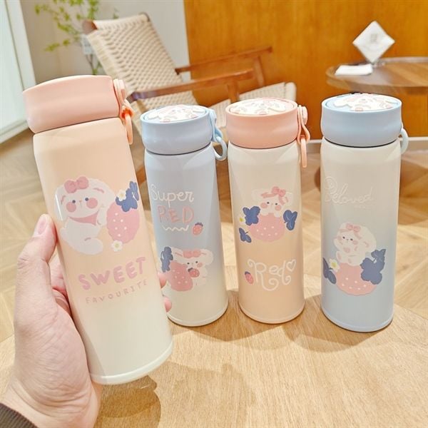  Bình giữ nhiệt thỏ dâu ombre 420ml 