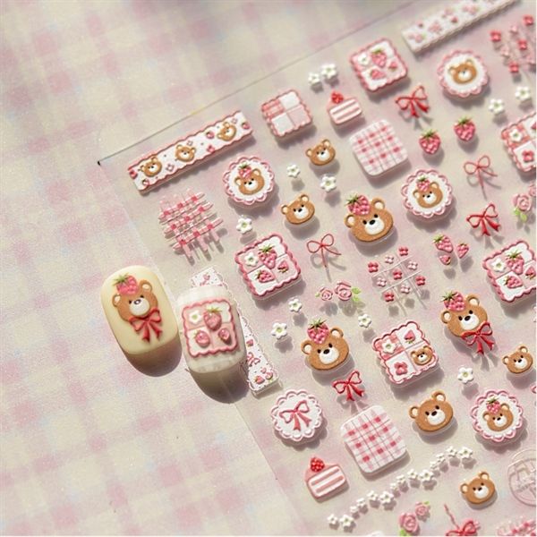  Sticker dán móng Tomoni gấu dâu 