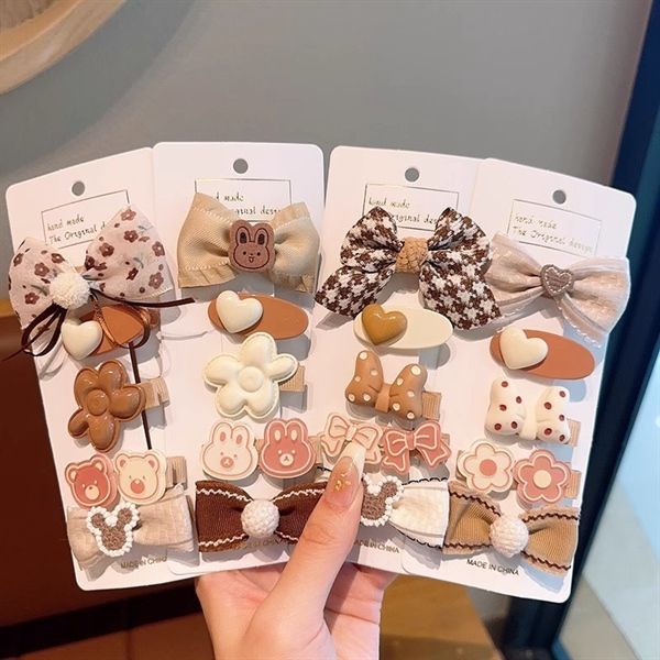  Set 5 kẹp tóc tone nâu thỏ gấu 