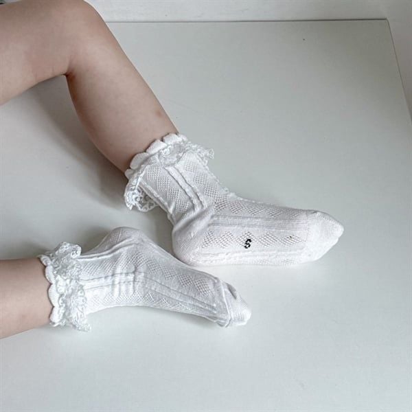  Tất Kid nhún ren gân trám 