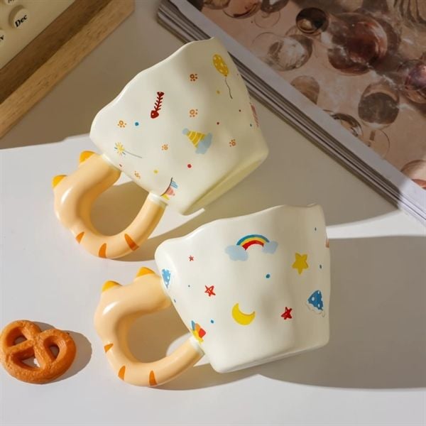  Cốc quai mèo viền sóng 350ml 