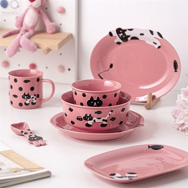  Set bát đĩa mèo đen đốm 