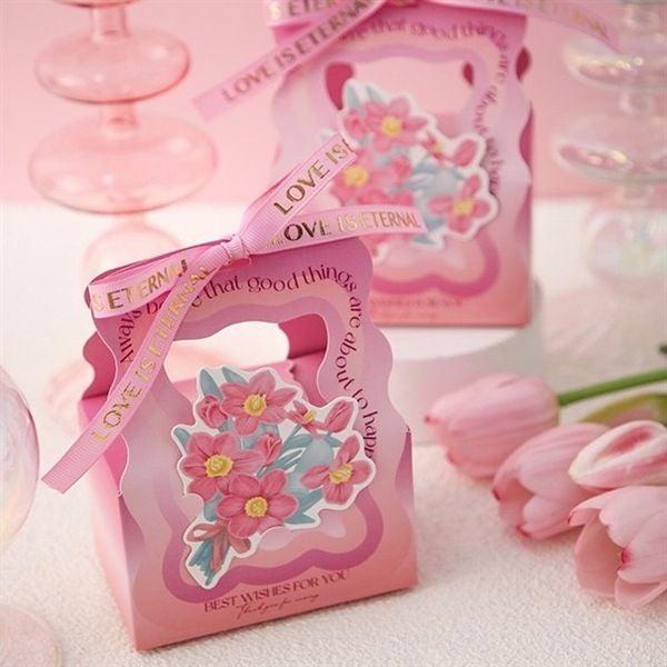  Túi quà gập miệng mini giỏ hoa ruy băng 