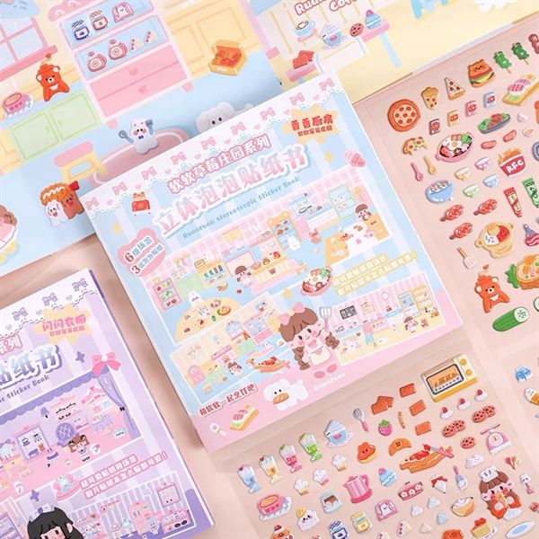  Sticker nổi tương tác 6 trang background bé nhà bếp 