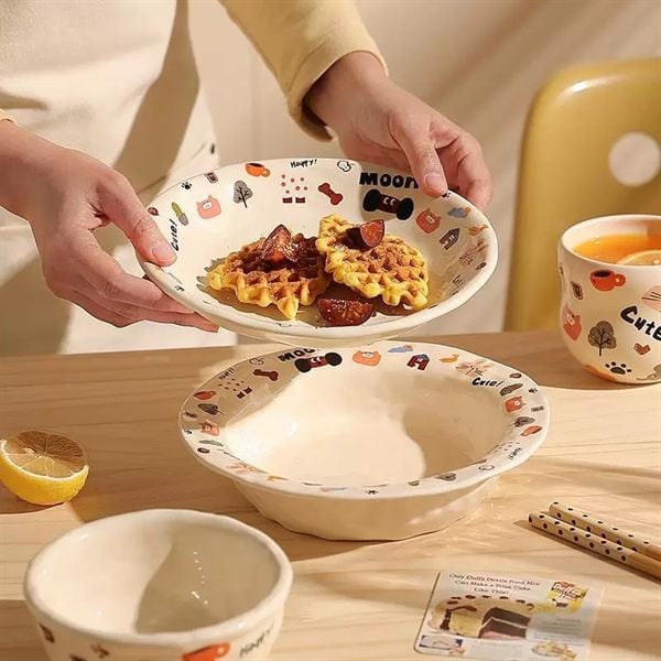  Set bát đĩa viền hoạ tiết nhí 