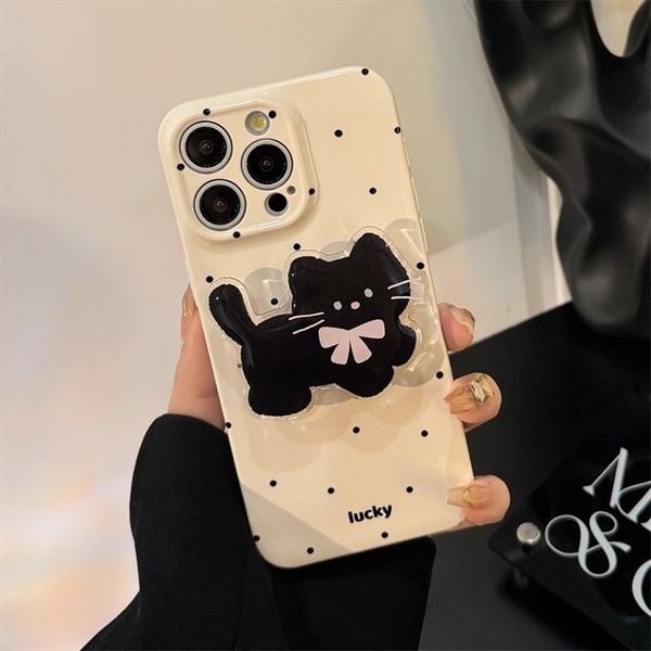  Ốp popsocket mèo đen chấm bi 