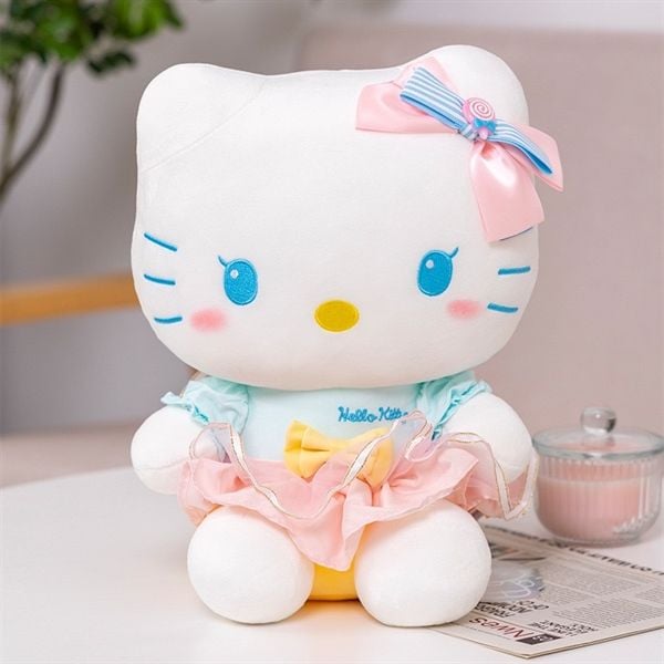  Hello Kitty bông váy xanh nơ vàng 30cm 