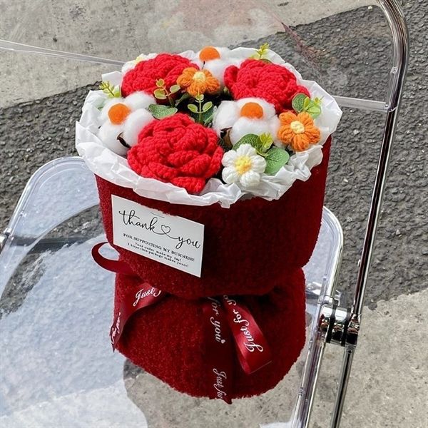  Bó hoa len bọc len mix 3 hoa+đèn 