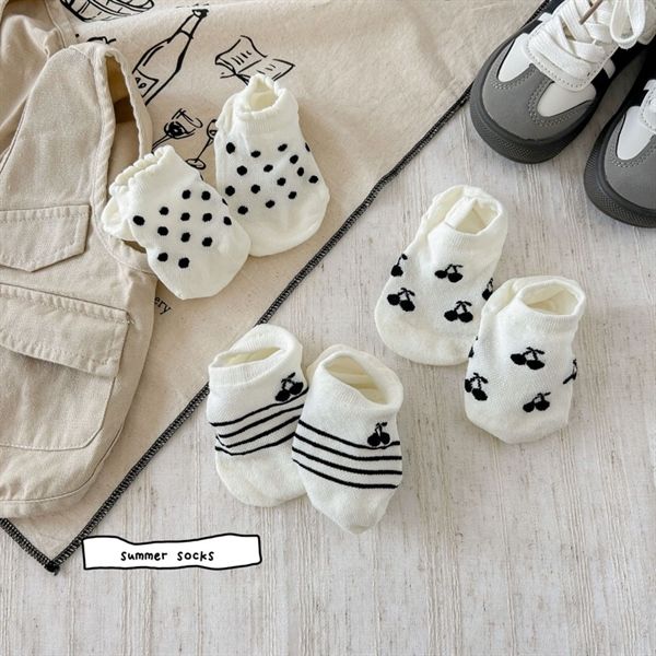  Tất Kid lười cherry trắng đen 