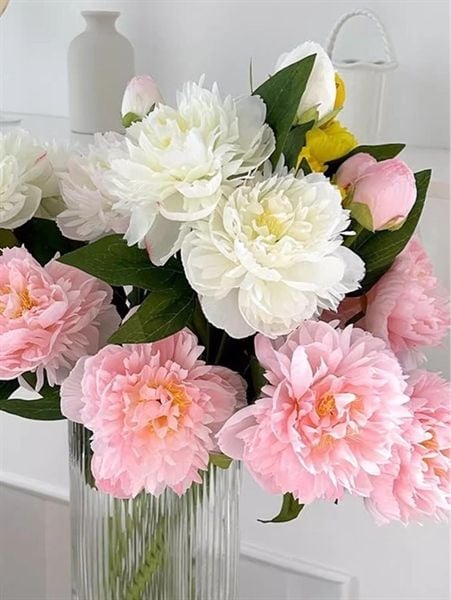  Hoa Mẫu Đơn lụa 2 hoa + 1 nụ 