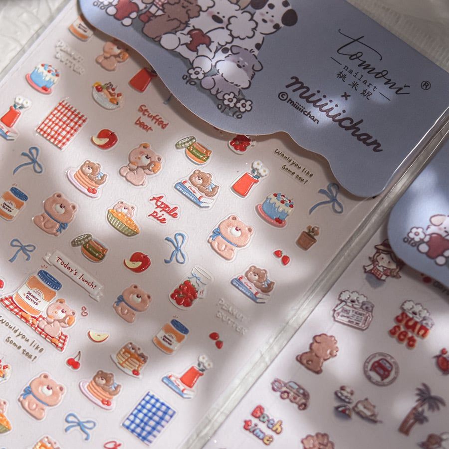  Sticker dán móng Tomoni gấu Teddy 