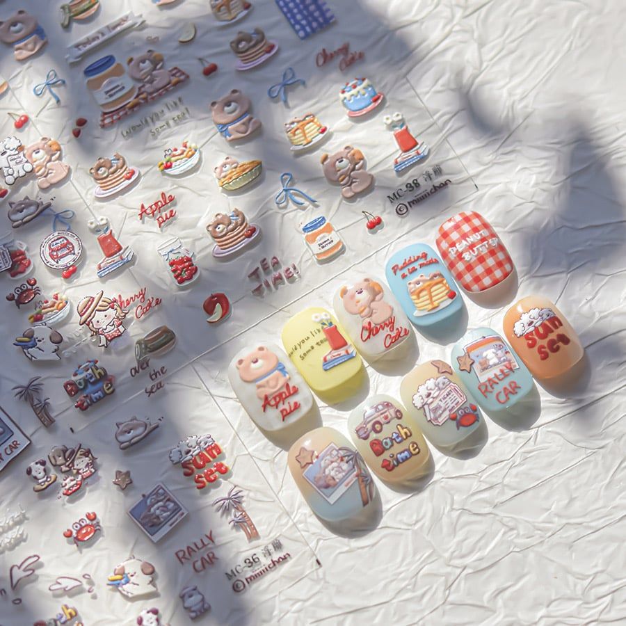  Sticker dán móng Tomoni gấu Teddy 