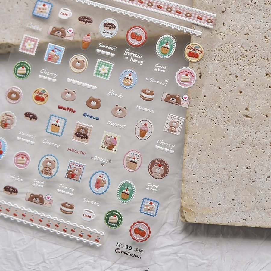  Sticker dán móng Tomoni gấu Teddy 