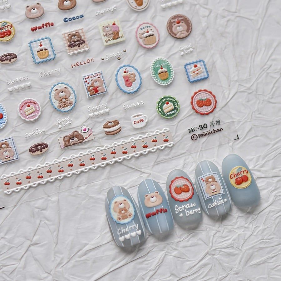  Sticker dán móng Tomoni gấu Teddy 