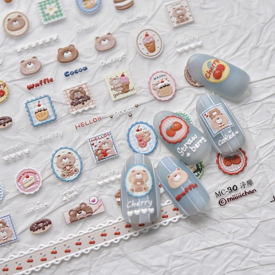  Sticker dán móng Tomoni gấu Teddy 