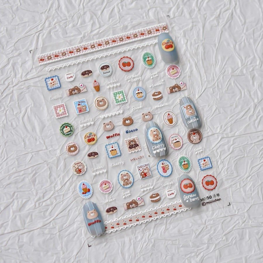  Sticker dán móng Tomoni gấu Teddy 