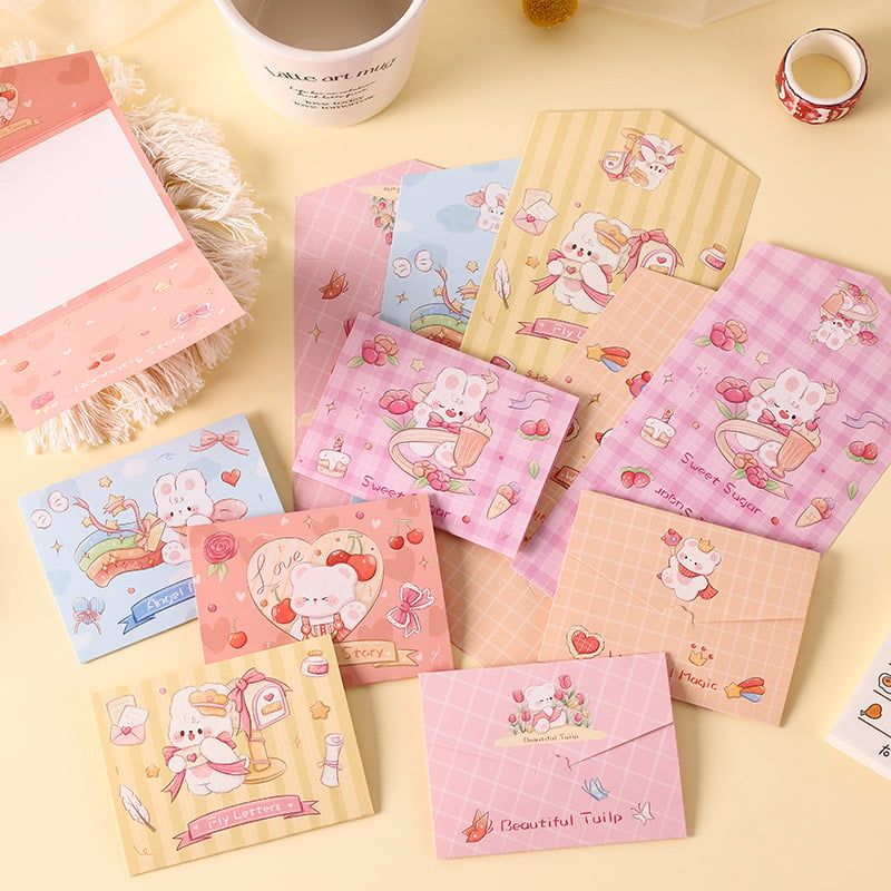  Thiệp gập bao thư thú dễ thương kẻ caro 