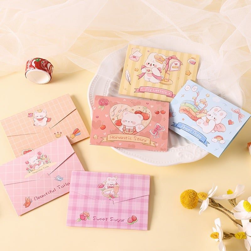  Thiệp gập bao thư thú dễ thương kẻ caro 