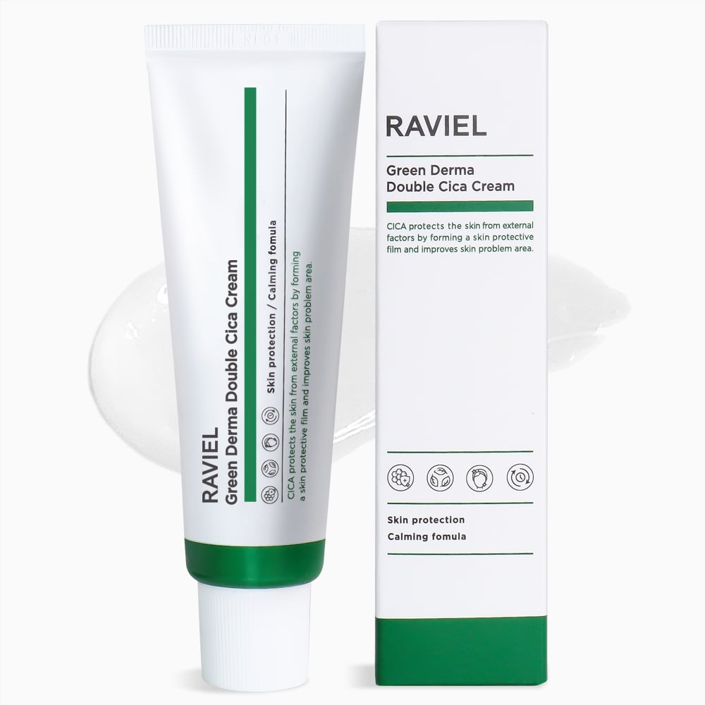 Kem làm dịu và phục hồi da mụn, da kích ứng Raviel Green Derma Double Cica Cream 50ml