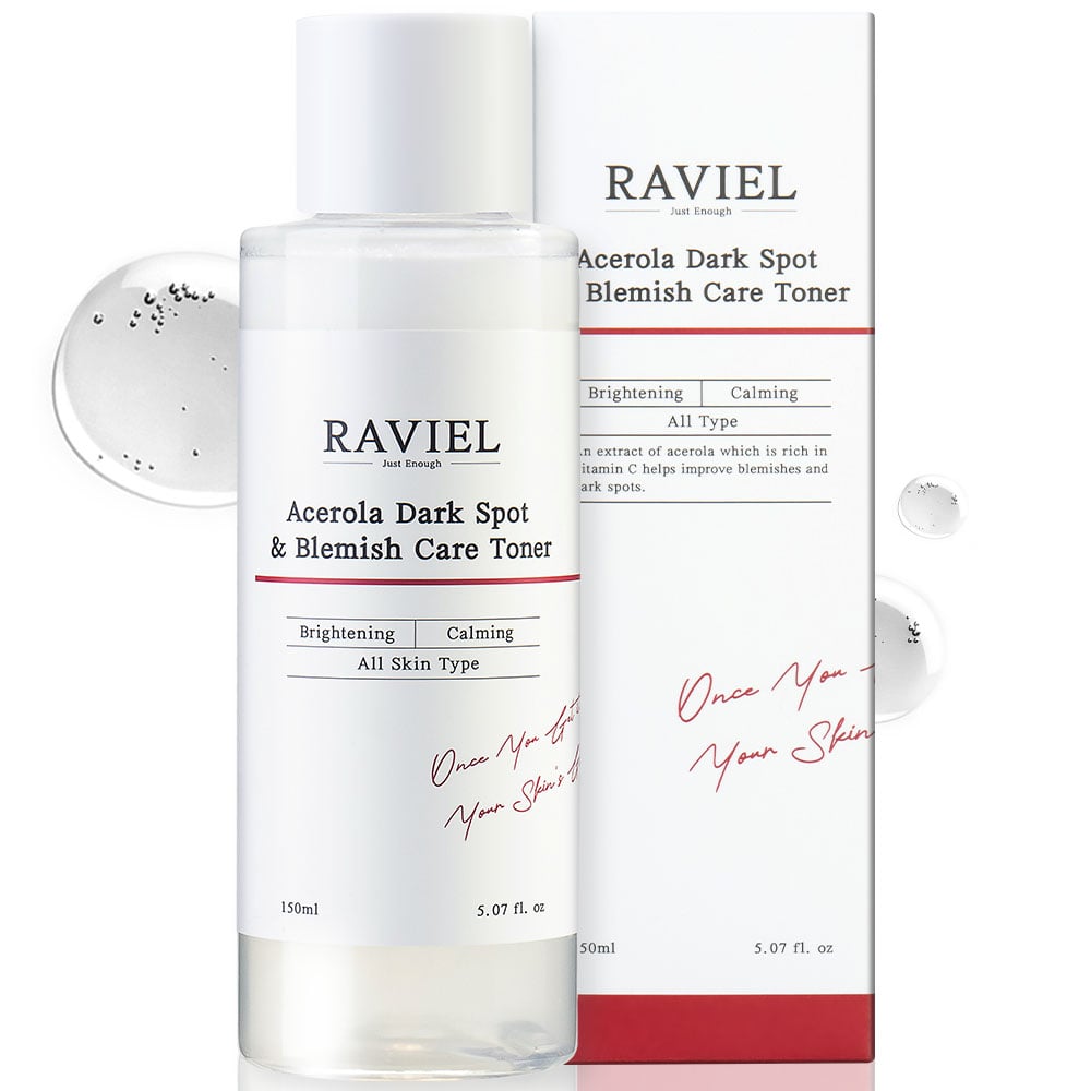 Nước hoa hồng dưỡng trắng mờ thâm nám và tái tạo da Raviel Acerola Dark Spot Blemish Care Toner 150ml