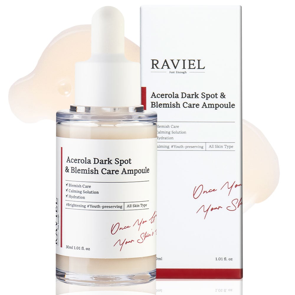 Tinh chất dưỡng trắng mờ thâm nám và tái tạo da Raviel Acerola Dark Spot Blemish Care Ampoule 30ml