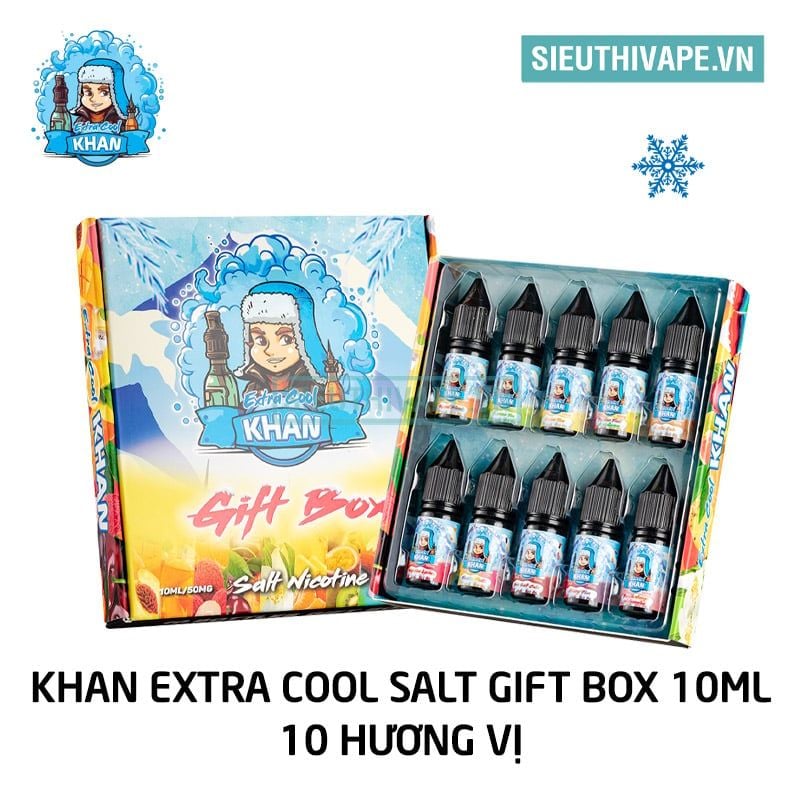  Khan Salt Extra Cool Combo Gift Box 10 Chai 10ml - Tinh Dầu Salt Nic Chính Hãng 