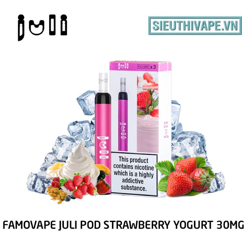  FamoVape Juli Pod 30mg StrawBerry Yogurt - Disposable Pod dùng 1 lần 