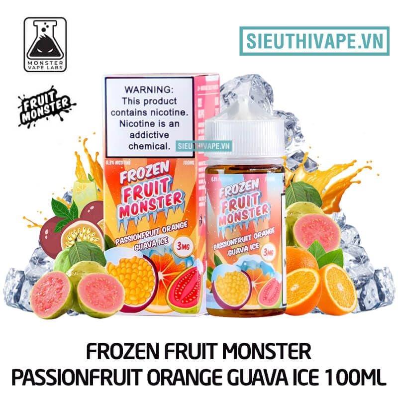  Frozen Fruit Monster Passionfruit Orange Guava Ice 100ml - Tinh Dầu Vape Mỹ Chính Hãng 