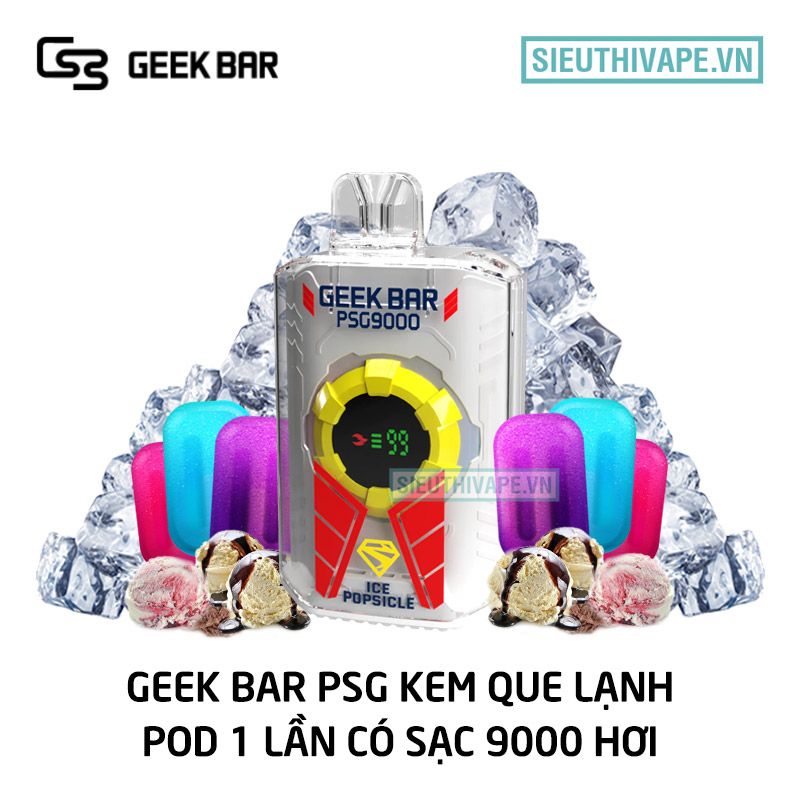  Geek Bar PSG Ice Popsicle - Pod 1 Lần Có Sạc 9000 Hơi 