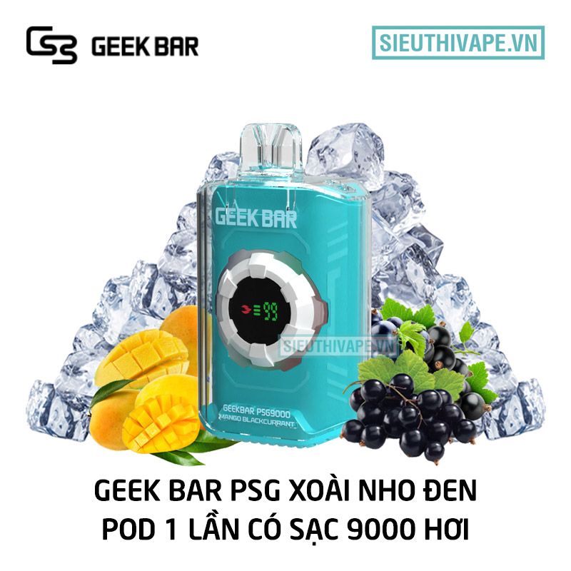  Geek Bar PSG Mango Blackcurrant - Pod 1 Lần Có Sạc 9000 Hơi 