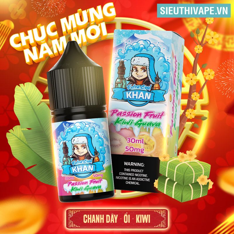  Khan Salt Extra Cool Passion Fruit Kiwi Guava 30ml - Tinh Dầu Salt Nic Chính Hãng 