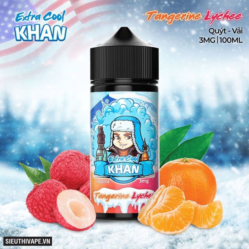  Khan Extra Cool Tangerine Lychee 100ml - Tinh Dầu Vape Chính Hãng 