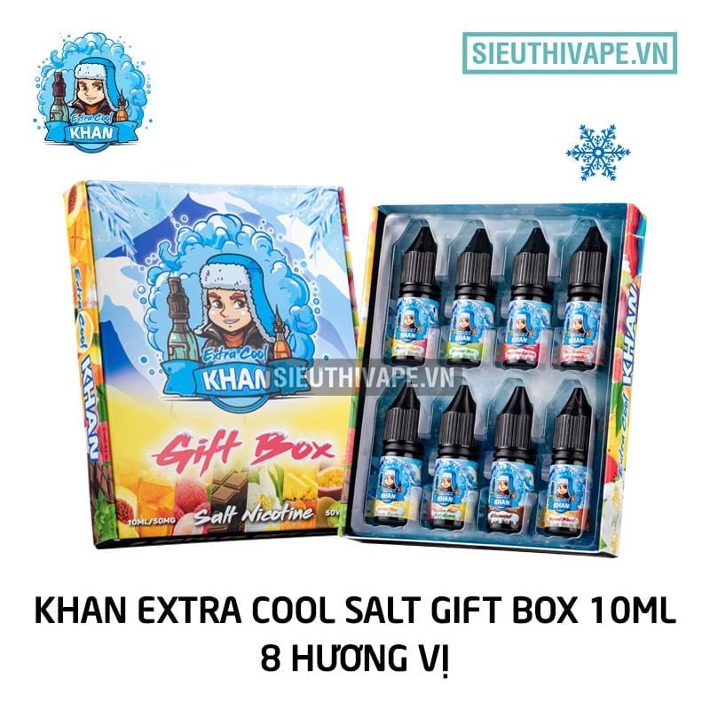  Khan Salt Extra Cool Combo Gift Box 8 Chai 10ml - Tinh Dầu Salt Nic Chính Hãng 