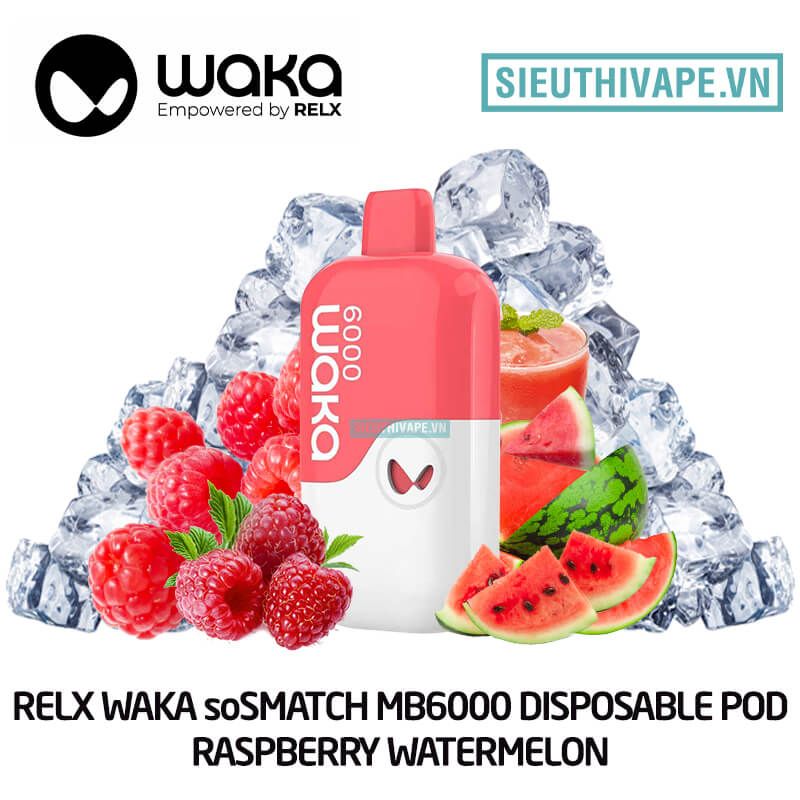  Waka soMatch Raspberry Watermelon - Pod 1 Lần 6000 Hơi Có Sạc 